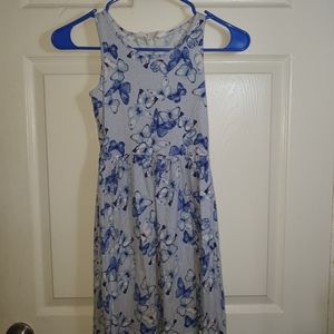 H&M girls sleeveless dress 8-10 blue butterfly print